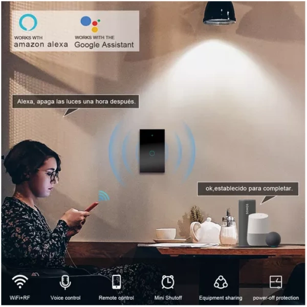 MOYAC Interruptor Inteligente Wi-fi De 1 Vías Negro Sin Neutro - Image 3
